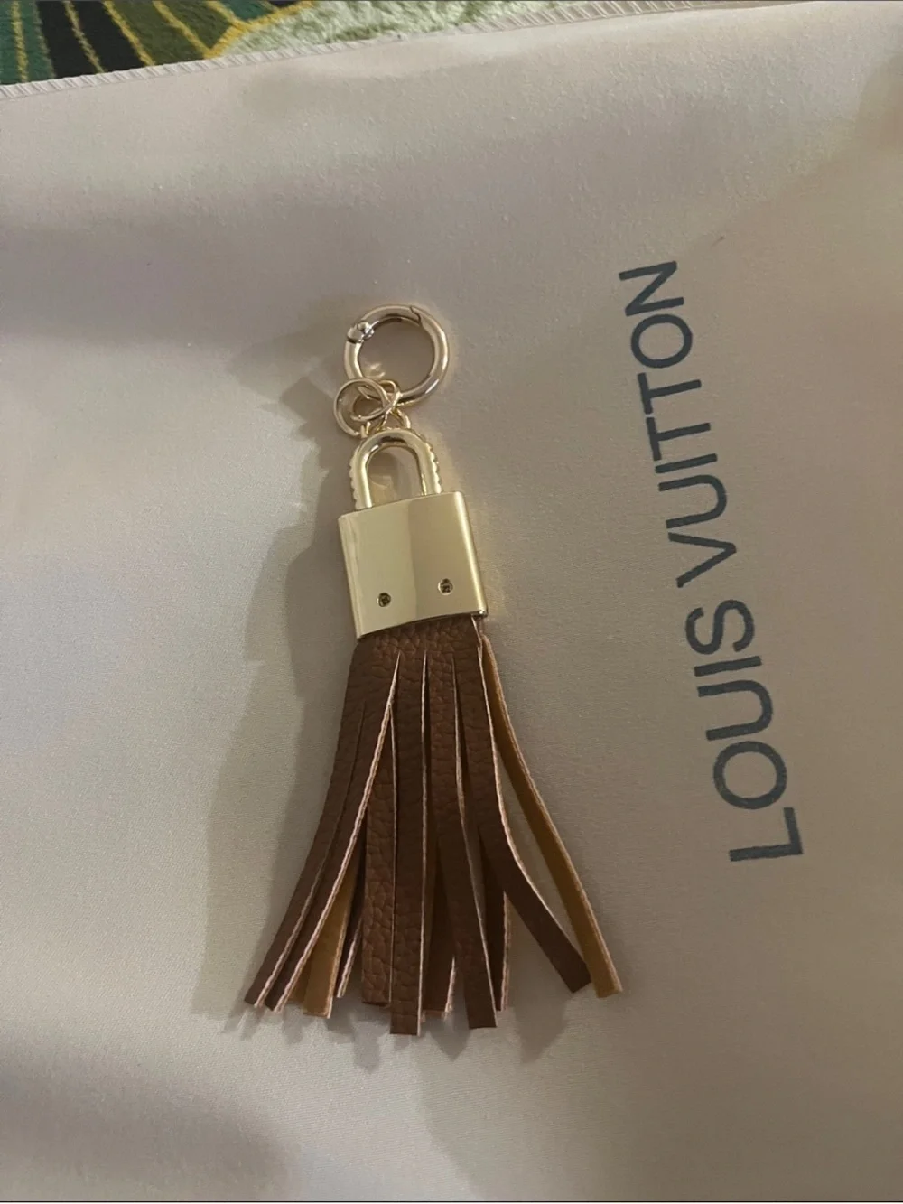 Source Unknown Brown Leather Tassel Key & Bag Charm with Gold Hardware